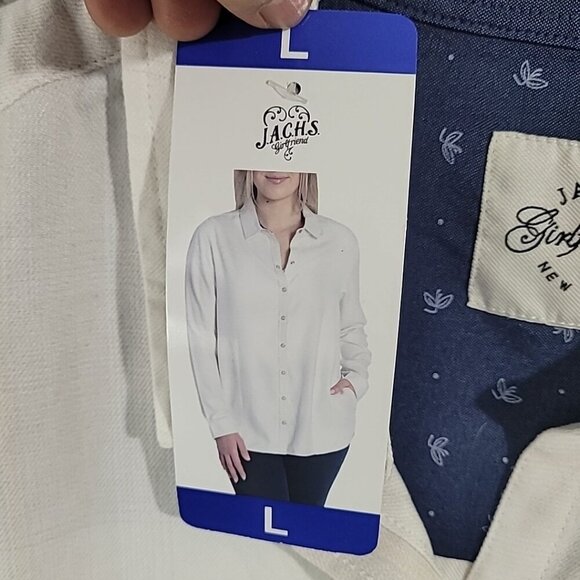 NEW Women's Jachs Girlfriend Super Soft Flannel Shirt White Size L H582 - Picture 6 of 10